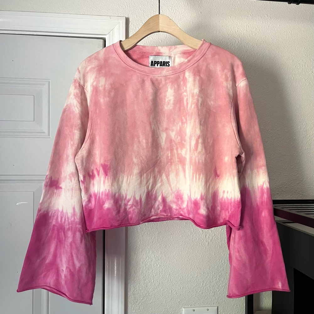 APPARIS pink dip tie dye terry cloth cotton raw hem boxy oversized bell sleeve